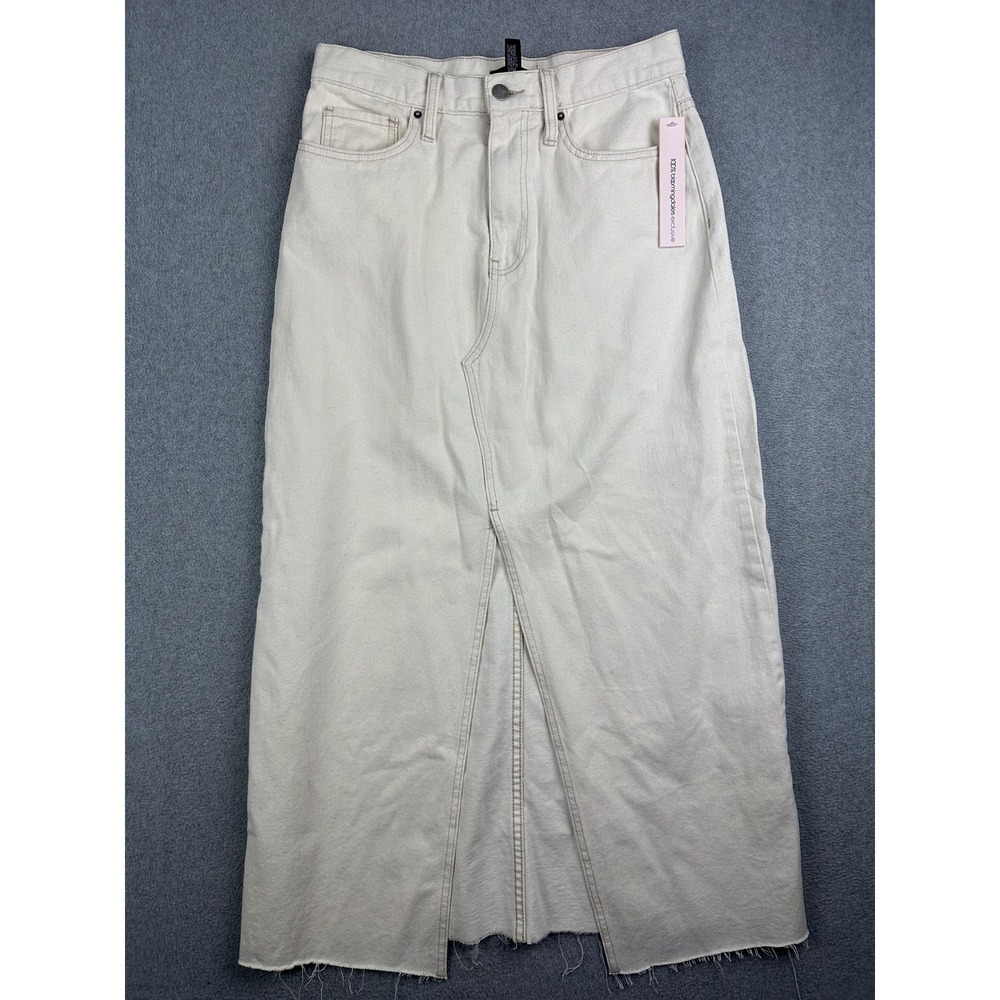 Aqua Skirt Womens Small White Denim Maxi High Waist Front Slit Casual Boho NWT